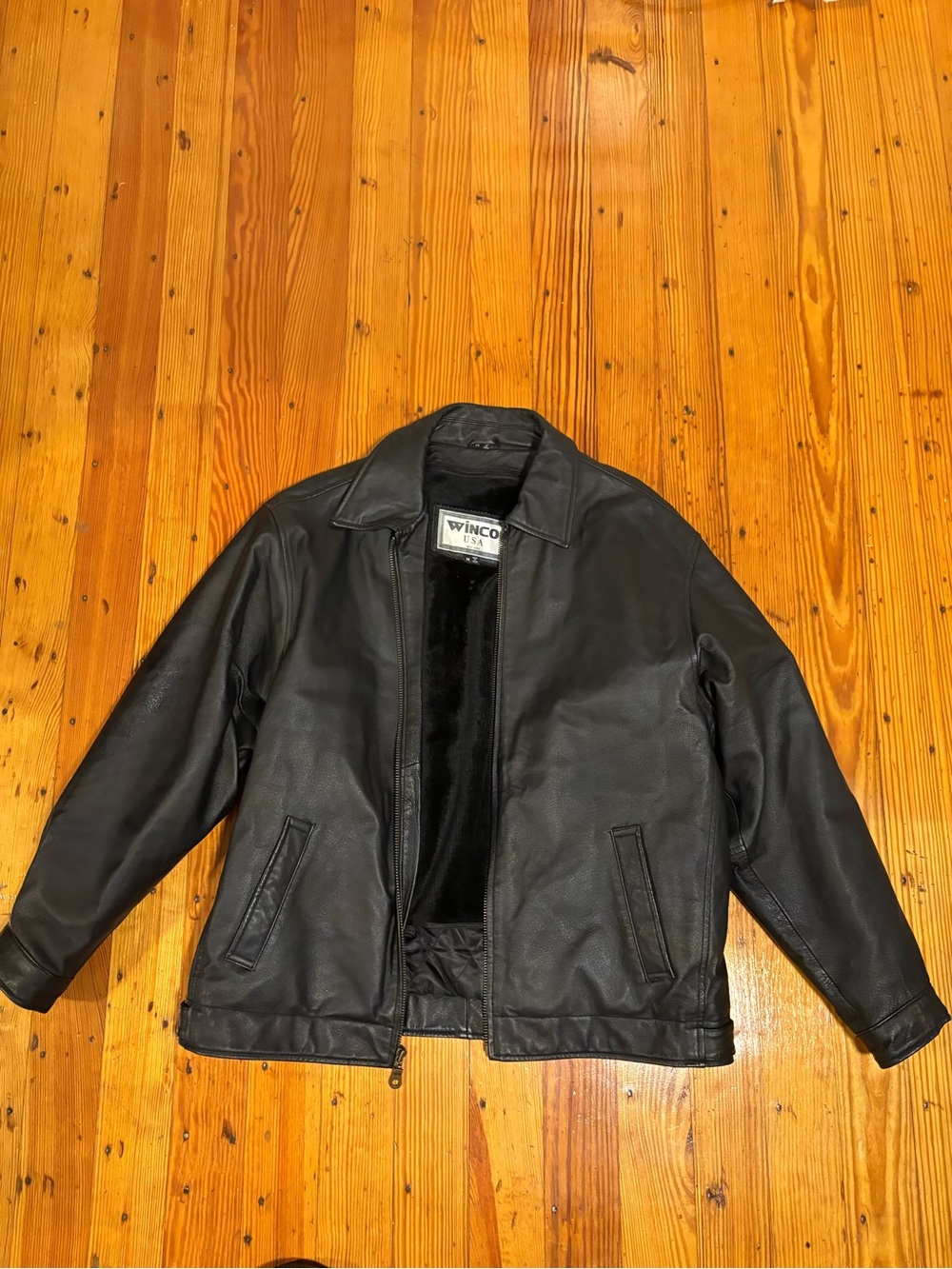 Men's Black Leather Bomber Jacket - Classic Collar